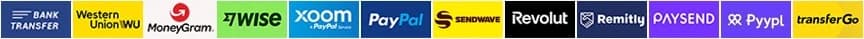 Accepted payment methods: Bank Transfer, Western Union, MoneyGram, Wise, Xoom, PayPal, Sendwave, Revolut, Remitly, Paysend, Pyypl, TransferGo
